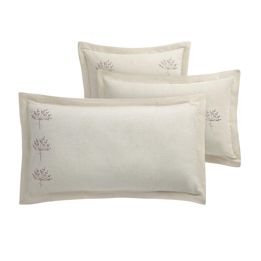 Meadow Cream Sprig Embroidered Linen Blend King Size Oxford Pillowcases - Pair - daals