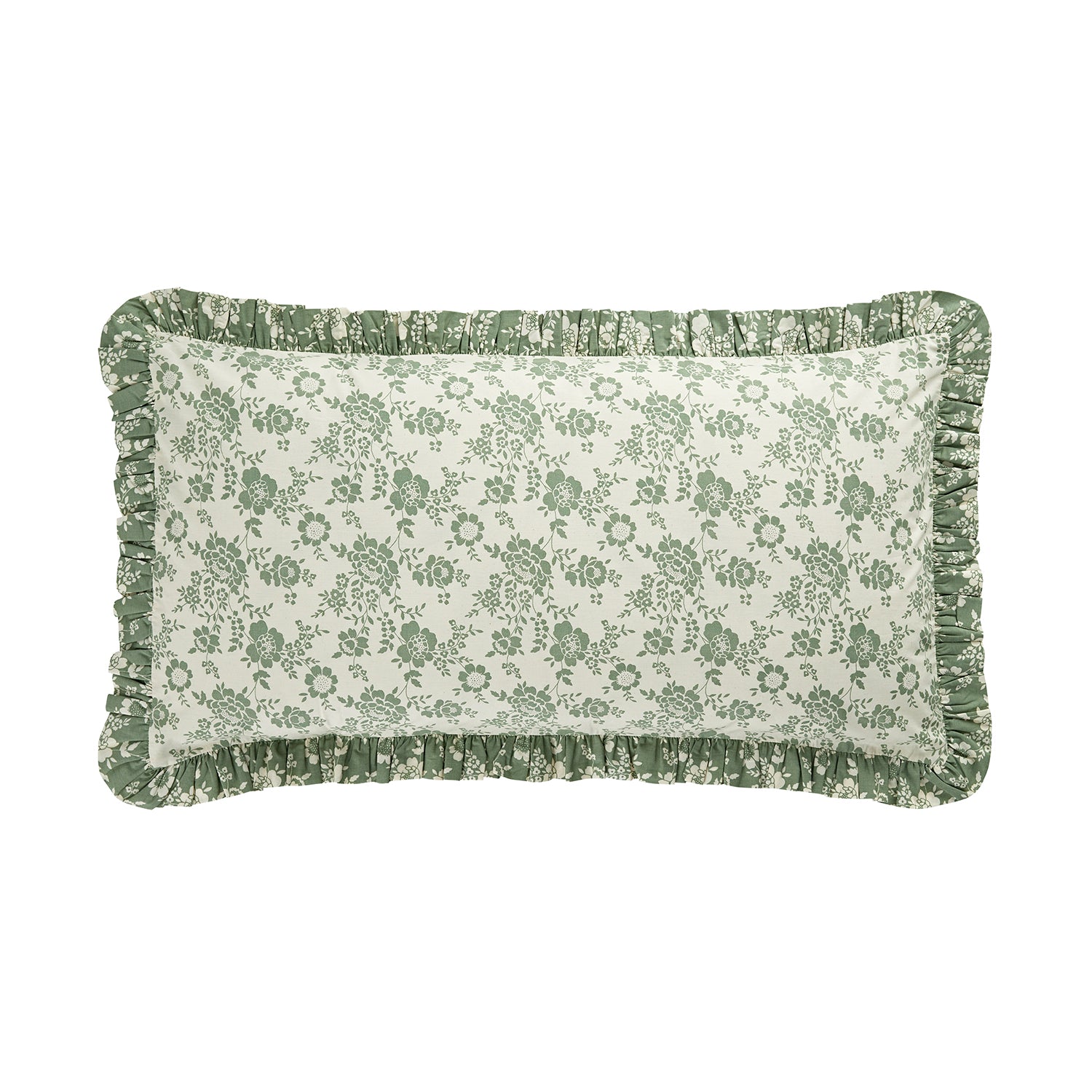 Willow Sage Green & Ivory Floral Ruffle Reversible 210 Thread Count Cotton Percale Pillowcases - Pair