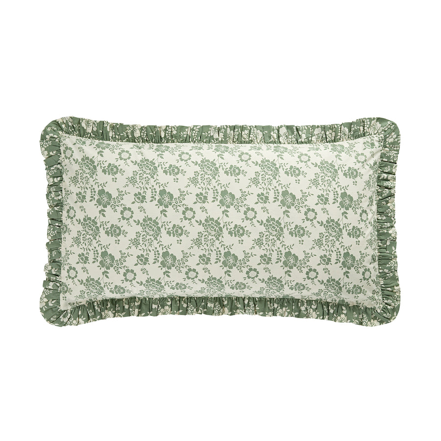 Willow Sage Green & Ivory Floral Ruffle Reversible 210 Thread Count Cotton Percale Pillowcases - Pair