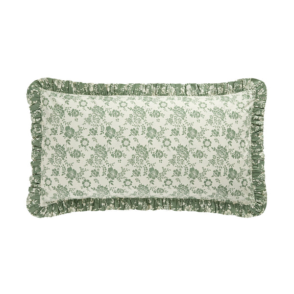 Willow Sage Green & Ivory Floral Ruffle Reversible 210 Thread Count Cotton Percale Pillowcases - Pair - daals