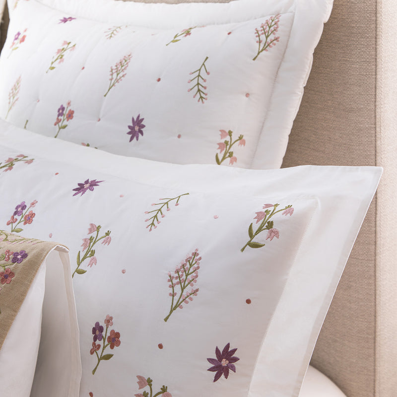 Evelyn Wildflower Embroidered 300 Thread Count Cotton Percale King Size Oxford Pillowcases - Pair
