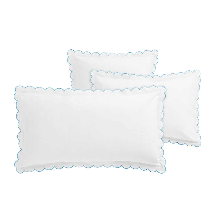 Margot Bluebell Blue Embroidered Scallop 300 Thread Count Cotton Percale Pillowcases - Pair