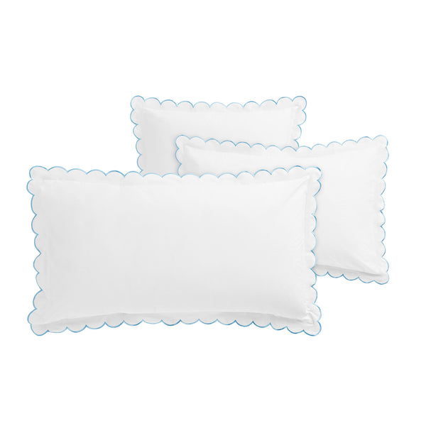 Margot Bluebell Blue Embroidered Scallop 300 Thread Count Cotton Percale Pillowcases - Pair