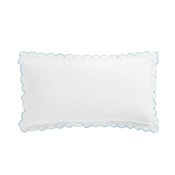 Margot Bluebell Blue Embroidered Scallop 300 Thread Count Cotton Percale Pillowcases - Pair