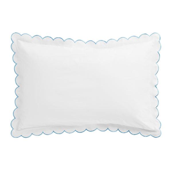 Margot Bluebell Blue Embroidered Scallop 300 Thread Count Cotton Percale Pillowcases - Pair