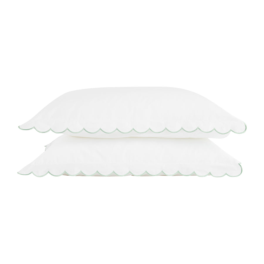 Margot Pistachio Green Embroidered Scallop 300 Thread Count Cotton Percale Pillowcases - Pair