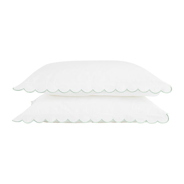 Margot Pistachio Green Embroidered Scallop 300 Thread Count Cotton Percale Pillowcases - Pair