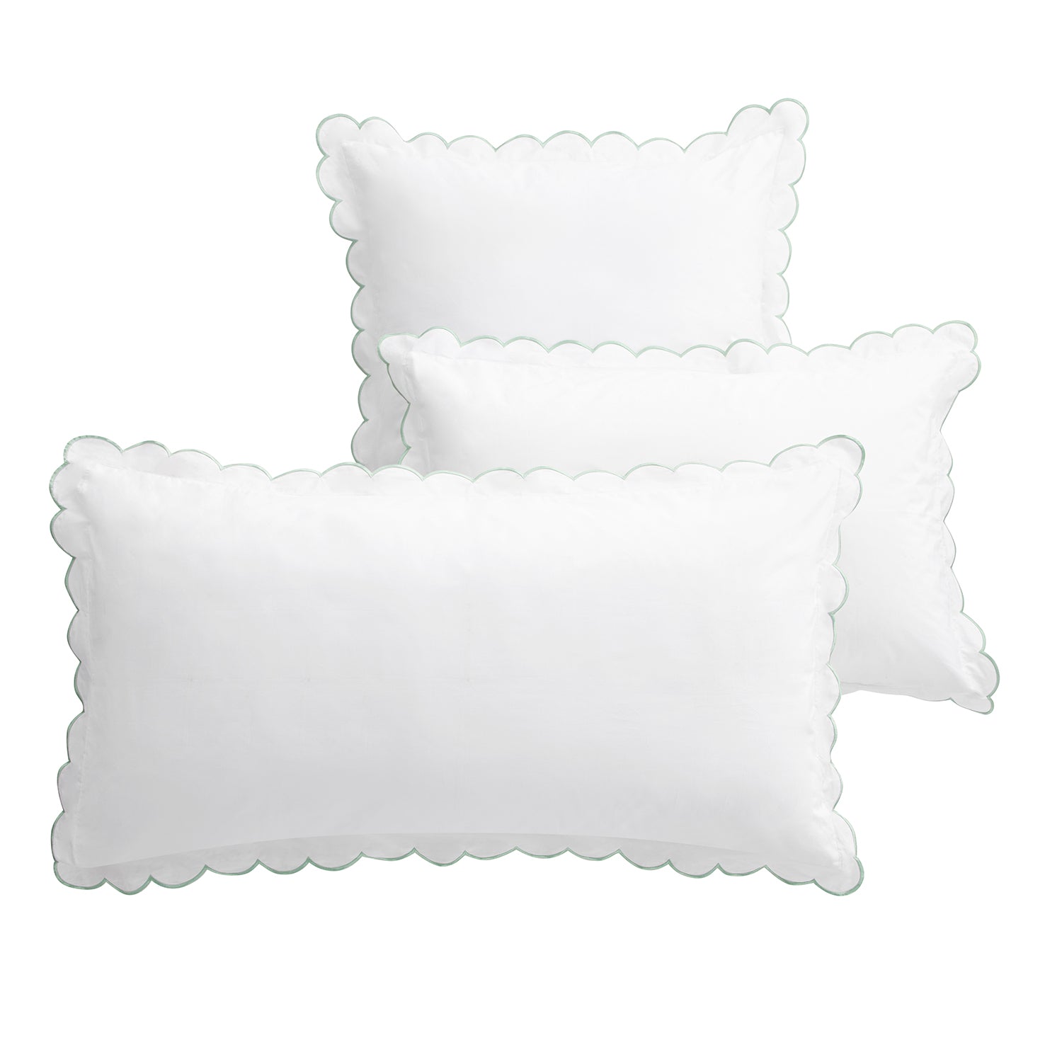 Margot Pistachio Green Embroidered Scallop 300 Thread Count Cotton Percale Pillowcases - Pair