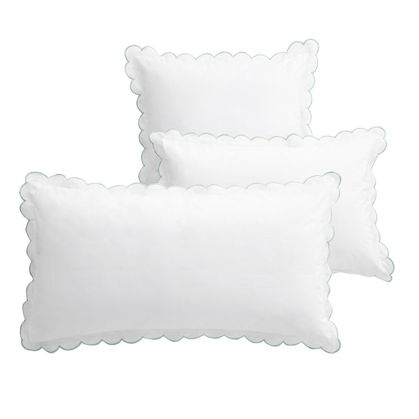 Margot Pistachio Green Embroidered Scallop 300 Thread Count Cotton Percale Pillowcases - Pair
