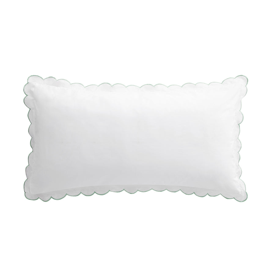 Margot Pistachio Green Embroidered Scallop 300 Thread Count Cotton Percale Pillowcases - Pair