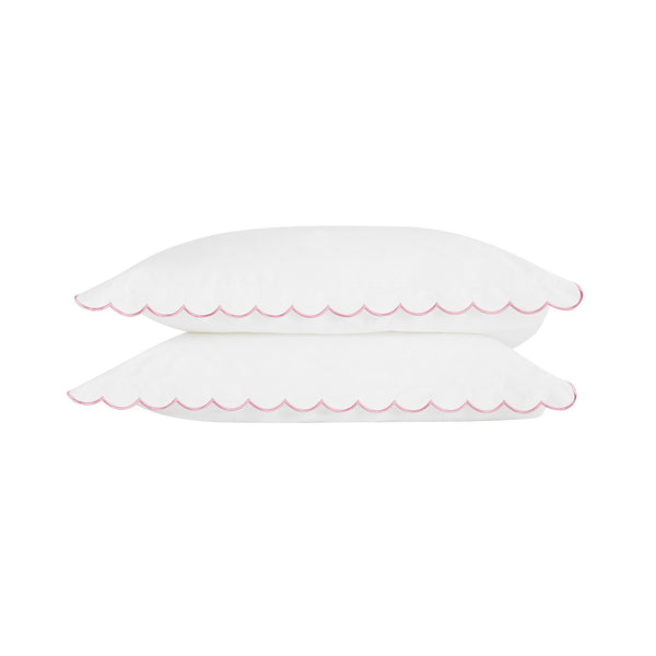 Margot Rose Pink Embroidered Scallop 300 Thread Count Cotton Percale Pillowcases - Pair