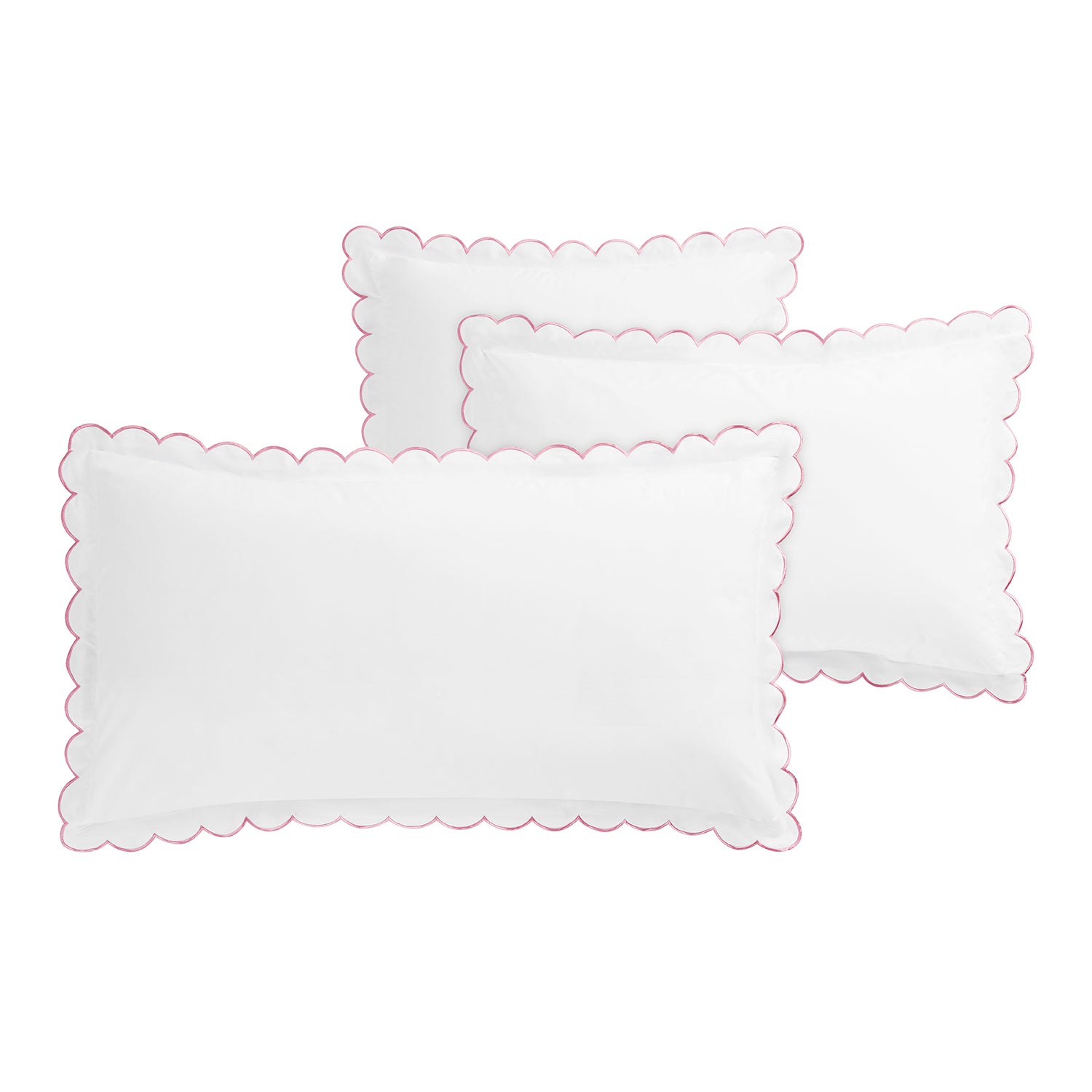 Margot Rose Pink Embroidered Scallop 300 Thread Count Cotton Percale Pillowcases - Pair