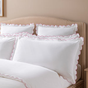 Margot Rose Pink Embroidered Scallop 300 Thread Count Cotton Percale Pillowcases - Pair