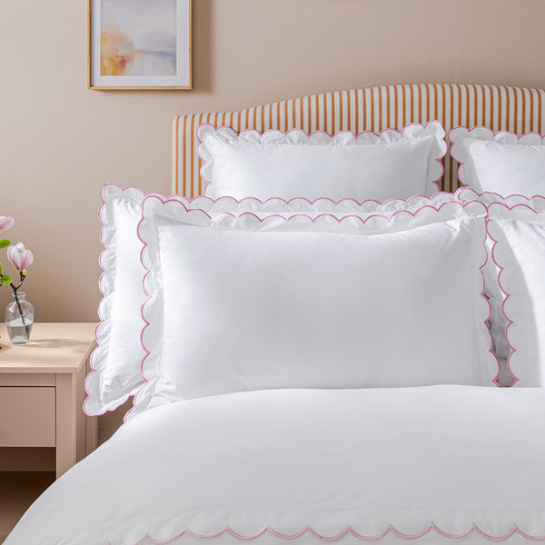 Margot Rose Pink Embroidered Scallop 300 Thread Count Cotton Percale Pillowcases - Pair