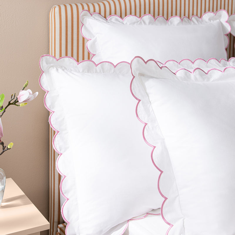 Margot Rose Pink Embroidered Scallop 300 Thread Count Cotton Percale Pillowcases - Pair