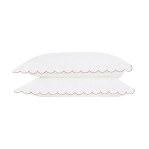 Margot Taupe Embroidered Scallop 300 Thread Count Cotton Percale Pillowcases - Pair