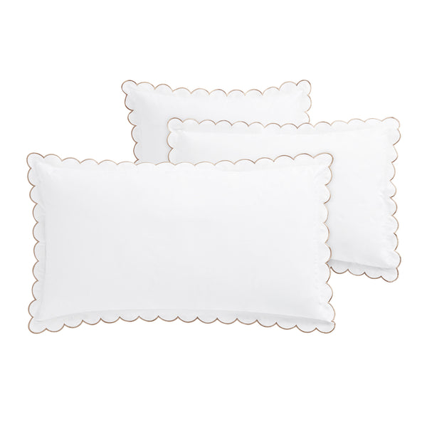 Margot Taupe Embroidered Scallop 300 Thread Count Cotton Percale Pillowcases - Pair - daals