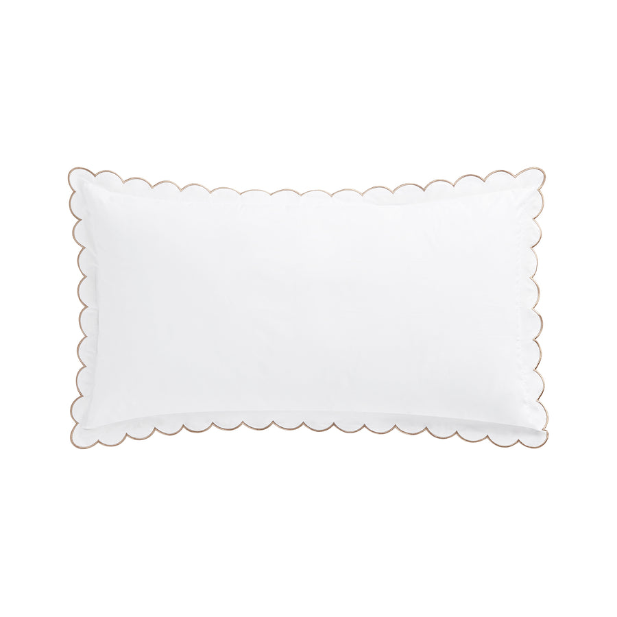Margot Taupe Embroidered Scallop 300 Thread Count Cotton Percale Pillowcases - Pair