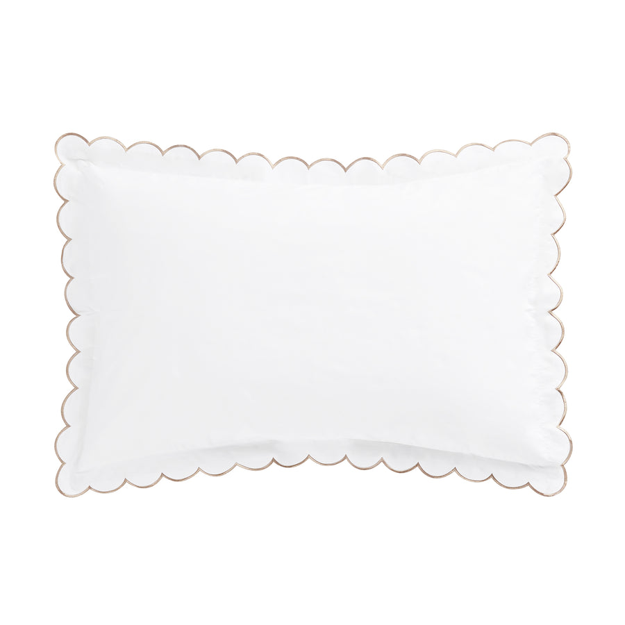 Margot Taupe Embroidered Scallop 300 Thread Count Cotton Percale Pillowcases - Pair