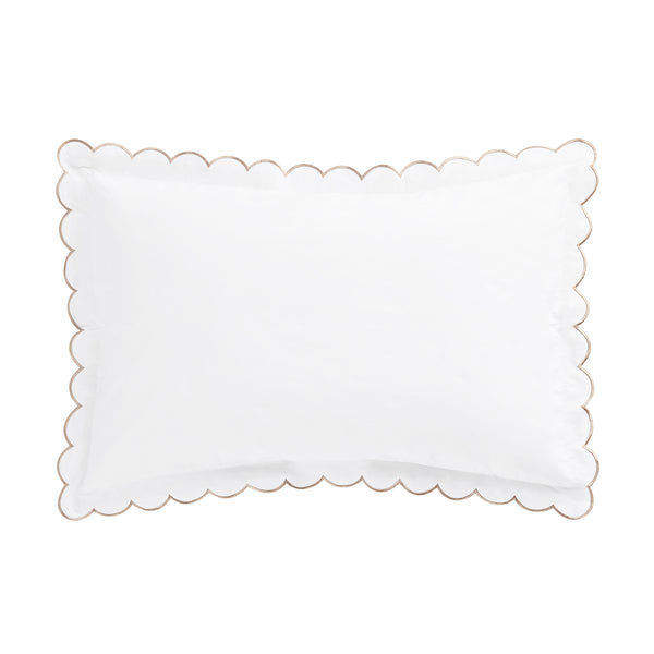 Margot Taupe Embroidered Scallop 300 Thread Count Cotton Percale Pillowcases - Pair - daals