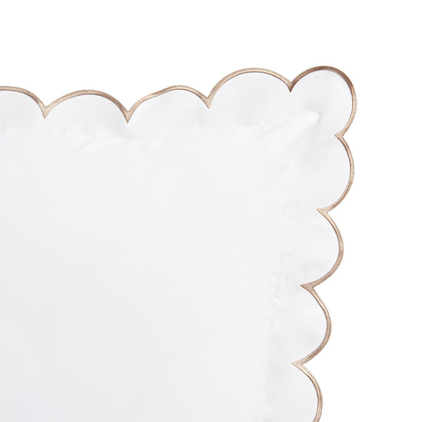 Margot Taupe Embroidered Scallop 300 Thread Count Cotton Percale Pillowcases - Pair - daals