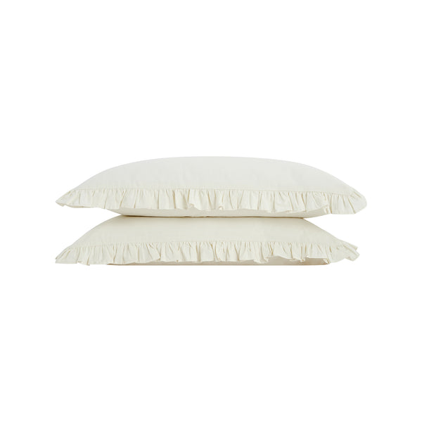 Matilda Cream Ruffle Linen Blend Pillowcases - Pair