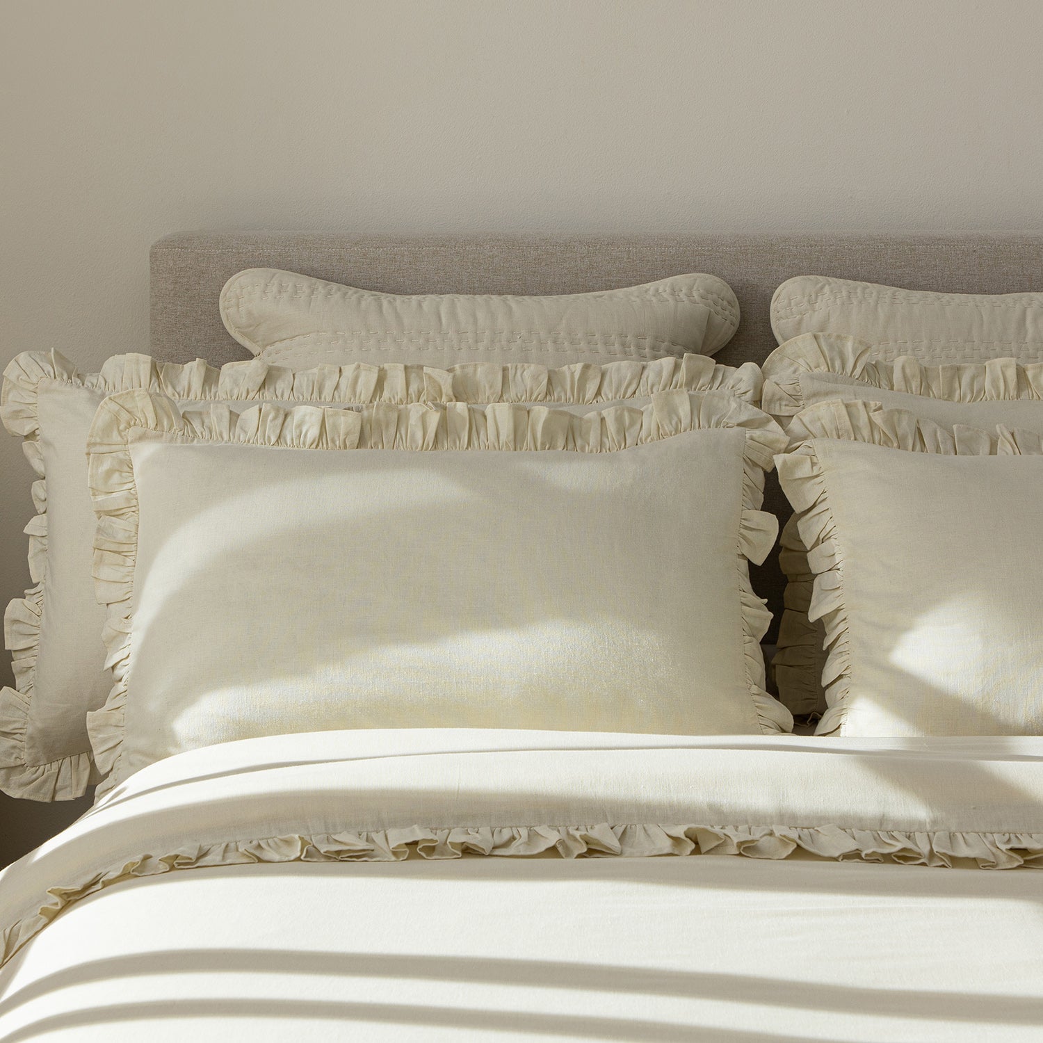 Matilda Cream Ruffle Linen Blend Pillowcases - Pair