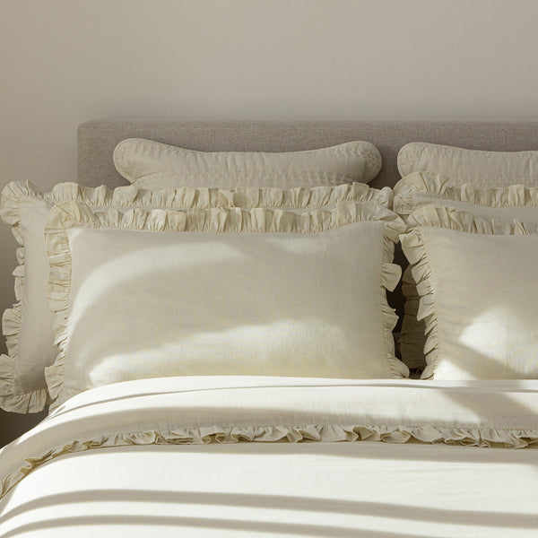 Matilda Cream Ruffle Linen Blend Pillowcases - Pair