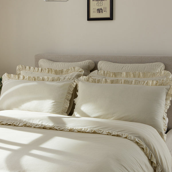 Matilda Cream Ruffle Linen Blend Pillowcases - Pair