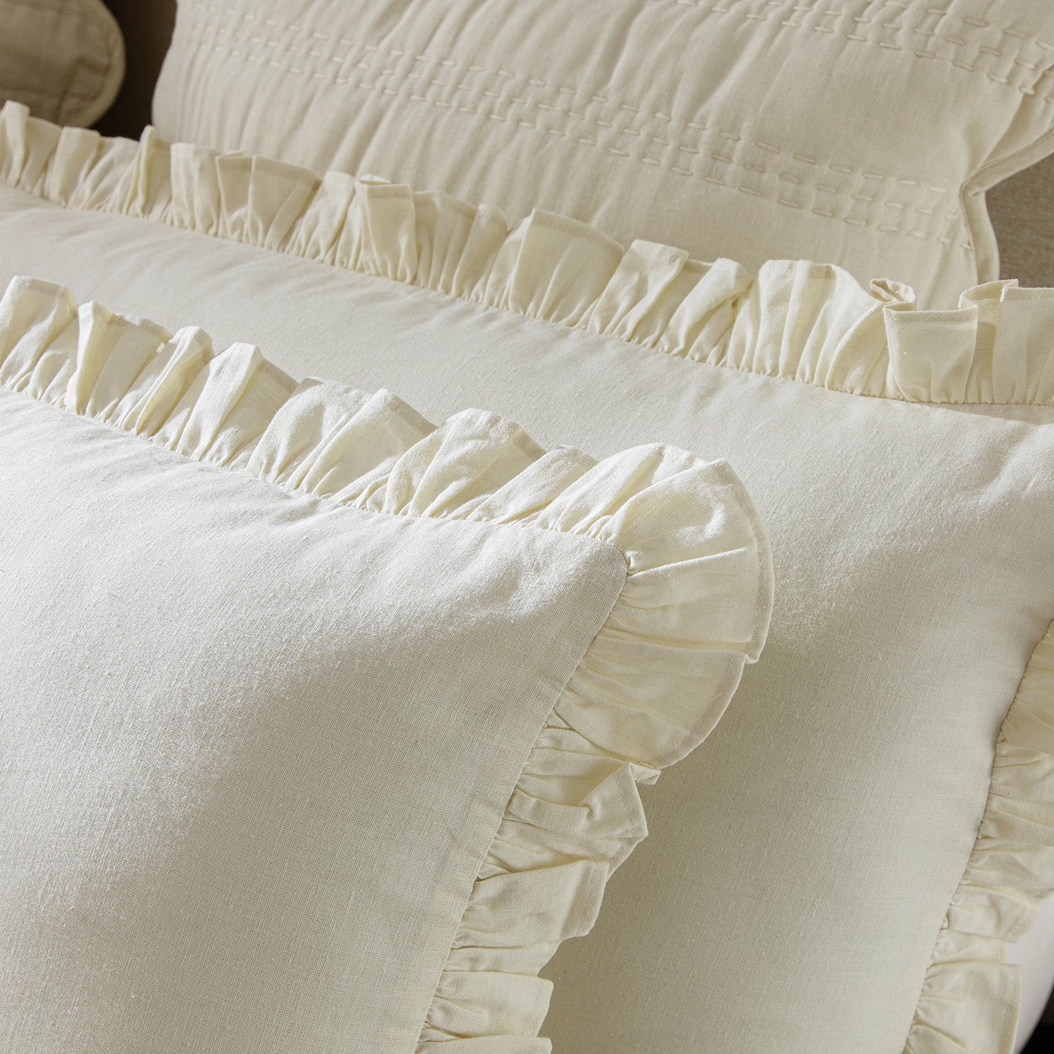 Matilda Cream Ruffle Linen Blend Pillowcases - Pair