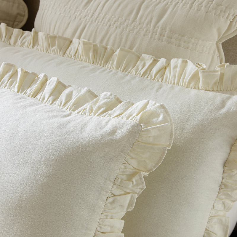 Matilda Cream Ruffle Linen Blend Pillowcases - Pair