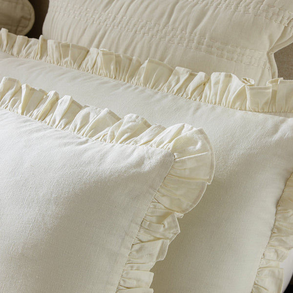 Matilda Cream Ruffle Linen Blend Pillowcases - Pair