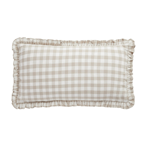 Matilda Beige Gingham Ruffle Linen Blend Pillowcases - Pair