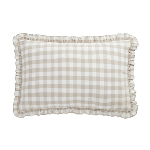 Matilda Beige Gingham Ruffle Linen Blend Pillowcases - Pair - daals