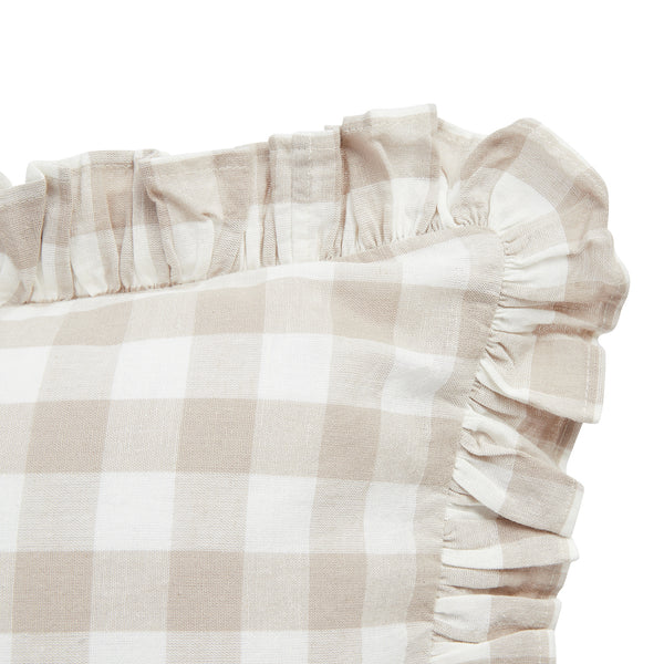Matilda Beige Gingham Ruffle Linen Blend Pillowcases - Pair