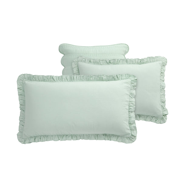 Matilda Seafoam Green Ruffle Linen Blend Pillowcases - Pair - daals