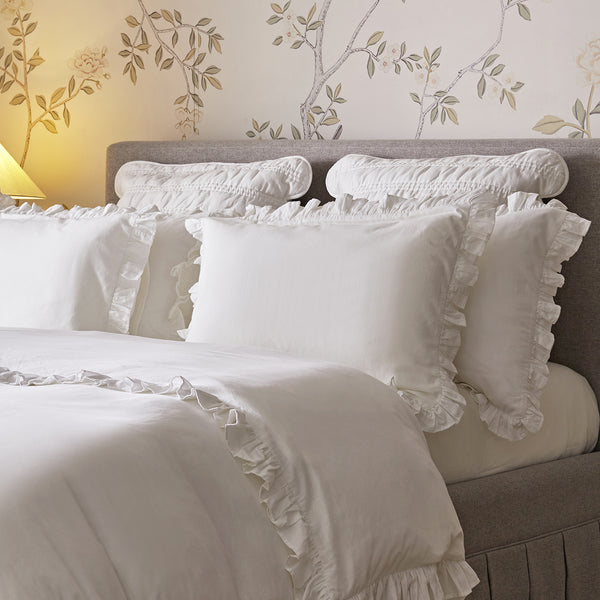 Matilda White Ruffle Linen Blend Pillowcases - Pair