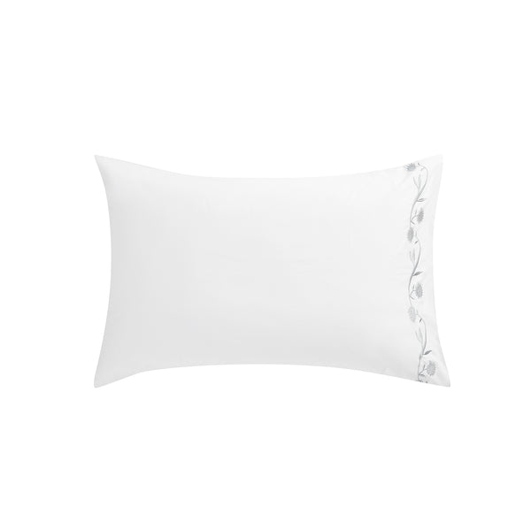 Adeline Moonshine Grey Floral Embroidered 600 Thread Count Cotton Sateen Regular Pillowcases - Pair