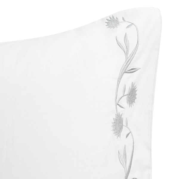 Adeline Moonshine Grey Floral Embroidered 600 Thread Count Cotton Sateen Regular Pillowcases - Pair