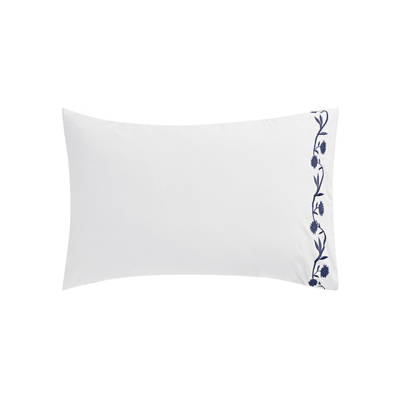 Adeline Midnight Blue Floral Embroidered 600 Thread Count Cotton Sateen Regular Pillowcases - Pair