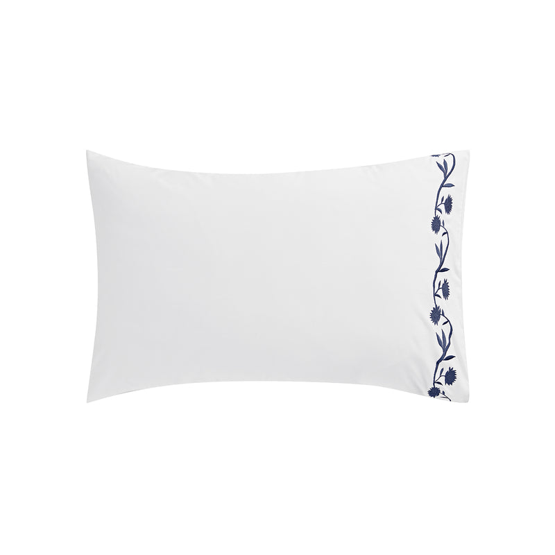Adeline Midnight Blue Floral Embroidered 600 Thread Count Cotton Sateen Regular Pillowcases - Pair