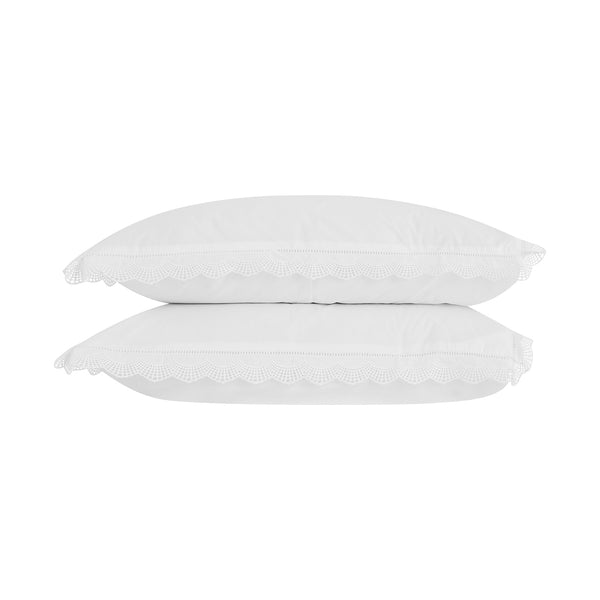 Castillo White Lace 300 Thread Count Cotton Percale Regular Pillowcases - Pair