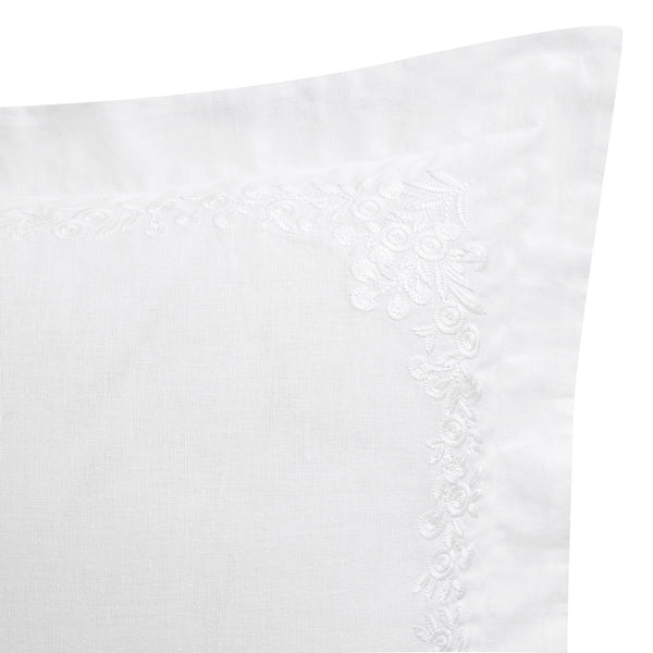 Esmeralda White Floral Embroidered Linen Blend Regular Oxford Pillowcases - Pair