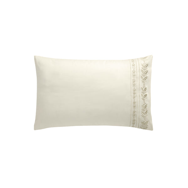 Gabrielle Ivory Leaf Embroidered 600 Thread Count Cotton Sateen Regular Pillowcases - Pair