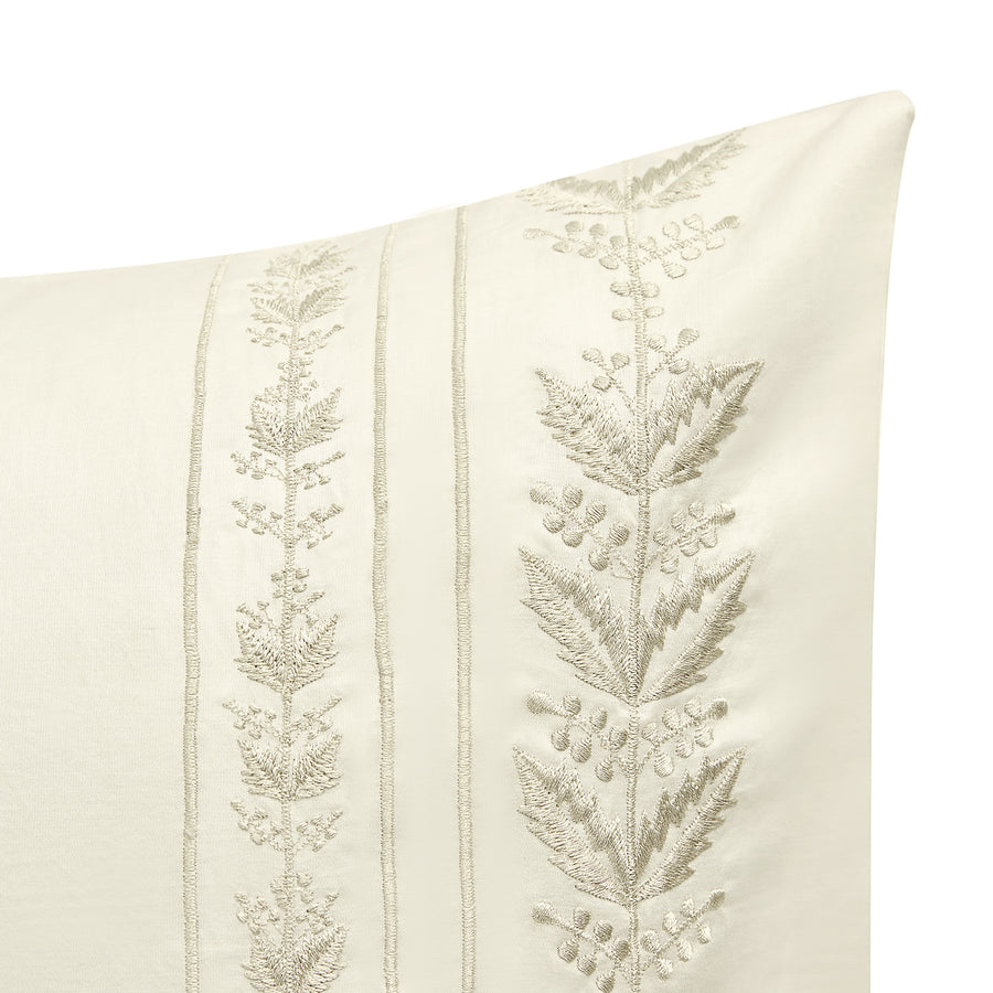 Gabrielle Ivory Leaf Embroidered 600 Thread Count Cotton Sateen Regular Pillowcases - Pair