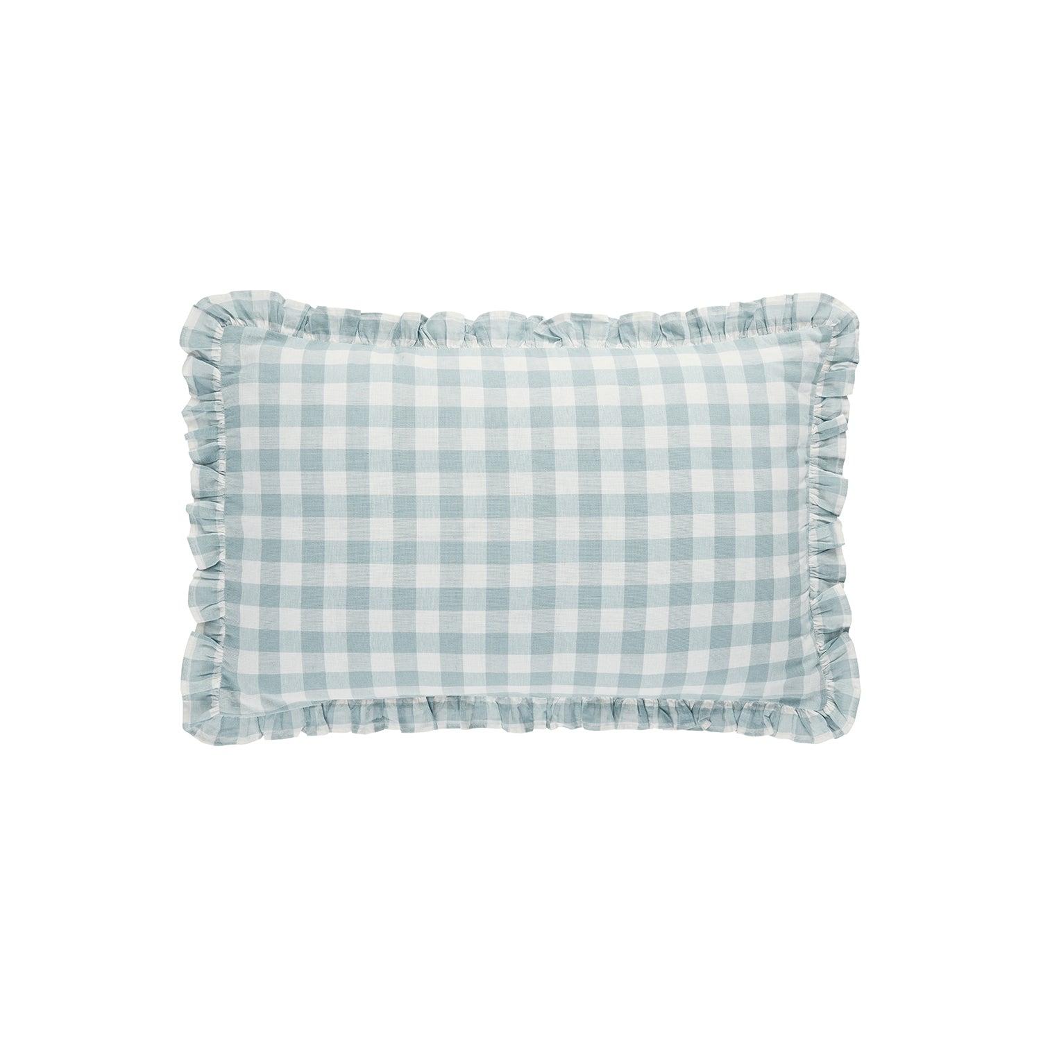 Matilda Blue Gingham Ruffle Linen Blend Pillowcases - Pair