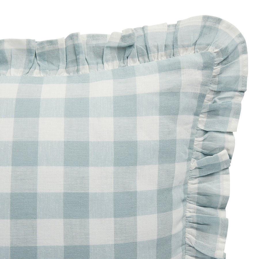 Matilda Blue Gingham Ruffle Linen Blend Pillowcases - Pair