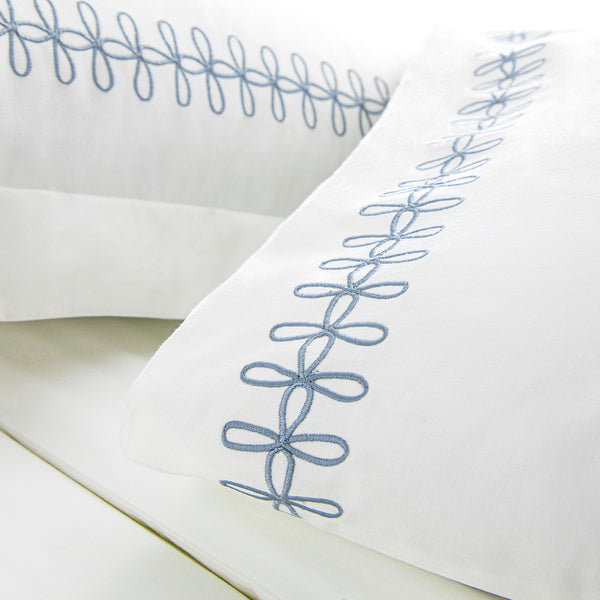 Milano Air Force Blue Knot Embroidered 600 Thread Count Cotton Sateen Regular Pillowcases - Pair