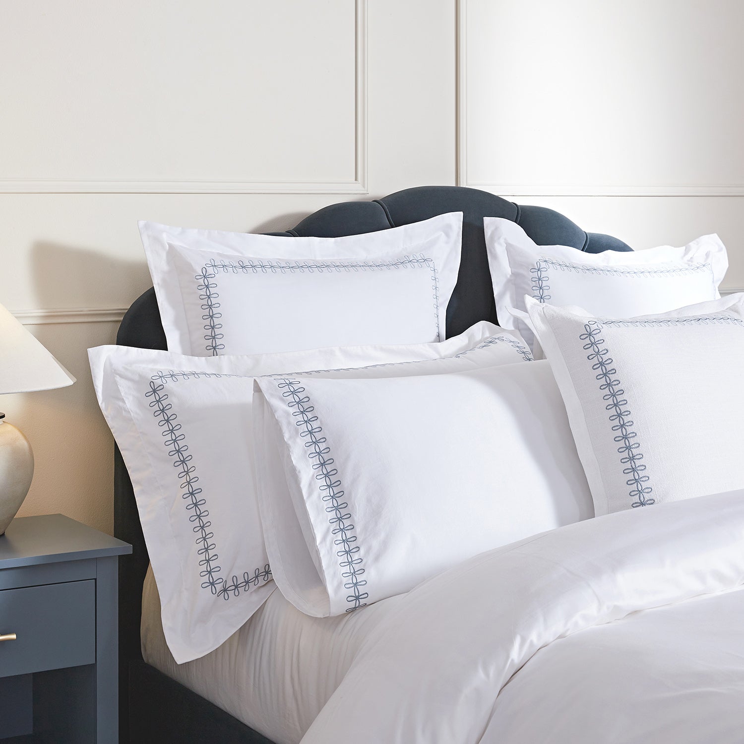 Milano Air Force Blue Knot Embroidered 600 Thread Count Cotton Sateen Regular Pillowcases - Pair