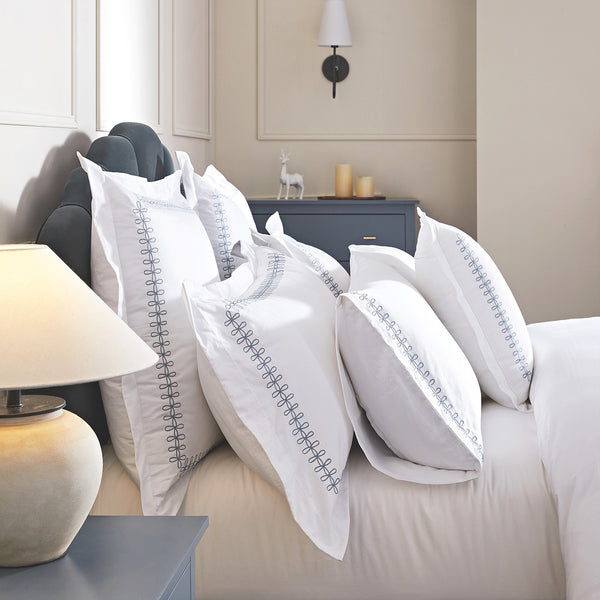 Milano Air Force Blue Knot Embroidered 600 Thread Count Cotton Sateen Regular Pillowcases - Pair - daals